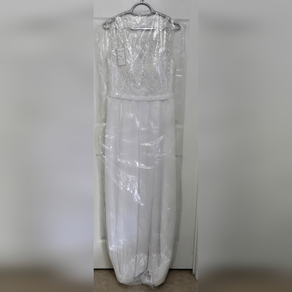 NEW Kennedy Blue Kinsley WHITE Formal Gown Lace, beading, pockets,slit sz 14 - Picture 7 of 16